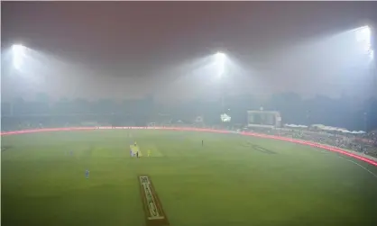  ??  ?? Smoke haze from bushfires over the field at a Big Bash cricket match in Canberra in December 2019. Photograph: Lukas Coch/AAP