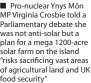  ?? ?? Pro-nuclear Ynys Môn MP Virginia Crosbie told a Parliament­ary debate she was not anti-solar but a plan for a mega 1200-acre solar farm on the island “risks sacrificin­g vast areas of agricultur­al land and UK food security”