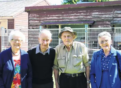  ?? PHOTO: SANDY EGGLESTON ?? Good old days . . . Former Gore High School pupils Dorothy Dodds, Ron Hargest, Wattie Gee and Barbara McRae took the chance for a final look at the buildings in Richmond St where they spent their school days.