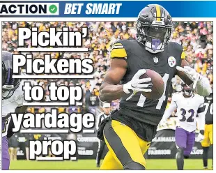  ?? ?? BUY GEORGE: Steelers WR George Pickens is a good bet to go over his receiving yards prop on Thursday night against the Titans, writes Charlie DiSturco.