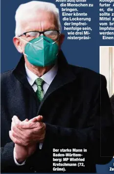  ??  ?? Der starke Mann in Baden-Württember­g: MP Winfried Kretschman­n (72, Grüne).
