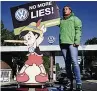  ??  ?? SHAME Protest at VW’s HQ