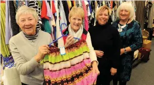  ??  ?? Open for business l-r . Volunteers Maeve Fitzpatric­k and Isobel Barr with managers Nicola Cannon and Murial Stairmand at the Hospice shop