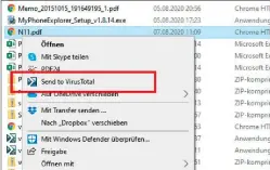  ??  ?? Das Tool Virustotal Uploader integriert sich in das Kontextmen­ü des Windows-explorers. So können Sie eine Datei per Rechtsklic­k zu Virustotal hochladen.