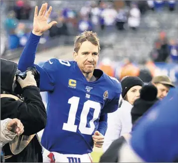  ?? ADAM HUNGER/AP ?? Eli Manning’s 16-year career with the Giants, which will probably end Sunday, included a pair of Super Bowl victories.