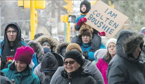  ?? BRANDON HARDER ?? A rally outside in Regina Saturday was one of many across the country reacting to the verdict in the case of Colten Boushie’s death.