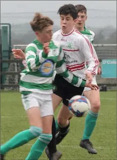  ??  ?? Seán Cooney of Shamrock Rovers battling with Cian Hughes.