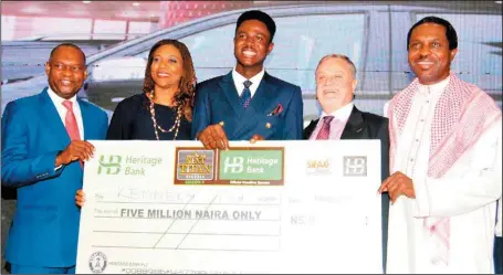  ??  ?? L-R: Lead Judge of The Next Titan Nigeria/Chairman, Nigeria Economic Summit Group (NESG), Kyari Bukar; CEO, Primera Africa Securities, Mrs. Lillian Olubi; Season 4 winner of The Next Titan Nigeria, Iyeh Kennedy; CEO, CPMS, Chris Parkes; and Co- Founder of Sahara Group, Tonye Cole, at the grand finale of the Next Titan Nigeria Season 4 in Lagos....weekend