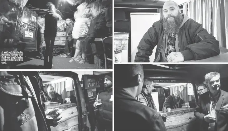  ??  ?? A combo photo showing Sebastien Cherrier (top right) and people having a drink at his concept bar truck.