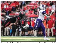  ?? (Photo courtesy of the University of Central Arkansas) ?? University of Central Arkansas wide receiver Chris Richmond (6) catches a 66-yard touchdown pass in the first quarter of Saturday’s loss to Arkansas State in Jonesboro. The trio of Lujuan Winningham, Tyler Hudson and Richmond combined for 381 all-purpose yards and scored all three of the Bears’ touchdowns.