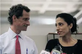  ?? John Moore/afp/getty Images ?? Huma Abedin, wife of New York City mayoral candidate Anthony Weiner, speaks during a news event Tuesday after Weiner addressed allegation­s of lewd online conversati­ons.