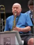  ?? PETE BANNAN — DIGITAL FIRST MEDIA ?? West Chester University jazz ensemble alumnus Bob Fanelli rehearses Wednesday morning. Fanelli is a graduate of the Class of 1960 and lives in Newtown Square.