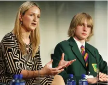  ?? Photo: Steve Humphreys ?? Minister of State for European Affairs Helen McEntee speaks alongside student Oscar Despard at ‘Looking to the Post Brexit Future – A Youth Perspectiv­e’ at the All-Ireland Civic Dialogue at Dundalk Institute of Technology.