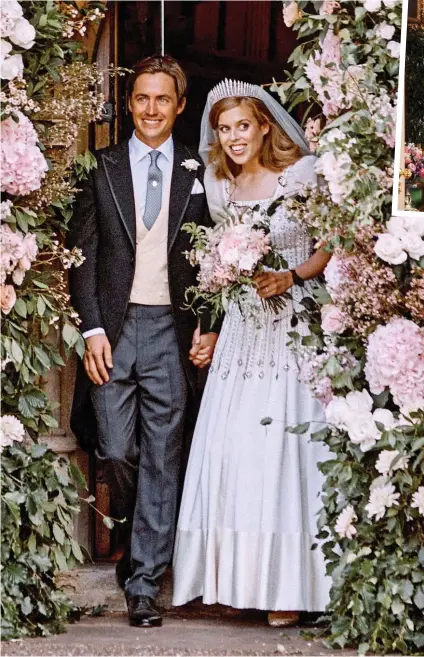  ?? ?? Lavish: Beatrice and Edoardo Mapelli Mozzi wed in July 2020. Above right, her parents on the day