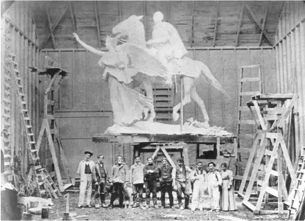  ??  ?? 2. Augustus Saint-Gaudens and assistants in his Large Studio, Cornish, NH, with a plaster version of the General William Tecumseh Sherman Monument (photo: 1905)