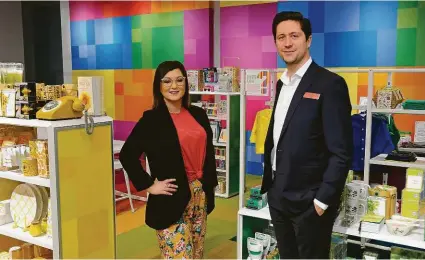  ??  ?? Story manager Brandy McHugh and Macy’s store manager Adam Krovic helped build the concept in Memorial City Mall. Macy’s last month launched the concept in 36 department stores nationwide.
