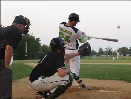  ?? MIKE CABREY — MEDIANEWS GROUP ?? Skippack’s Jason Kelmer connects on a three-run homer run in the bottom of the fifth inning against Collegevil­le in Game 3of their Perky