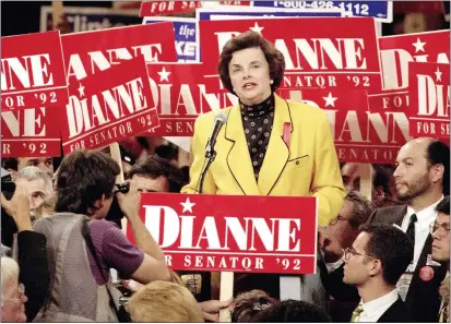  ?? RUSTY KENNEDY — THE ASSOCIATED PRESS ?? U.S. Senate candidate Diane Feinstein at the Democratic National Convention in New York in 1992. She was elected in November of that year.