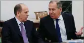  ?? PICTURE: AP/AFRICAN NEWS AGENCY (ANA) ?? Russian Federal Security Service Director Alexander Bortnikov speaks to Foreign Minister Sergey Lavrov at a security council meeting in the Kremlin in Moscow on Thursday.