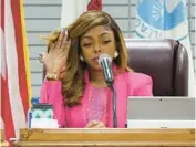  ?? TERRENCE ANTONIO JAMES/CHICAGO TRIBUNE ?? Dolton Mayor Tiffany Henyard attends a Village Board meeting on March 4.