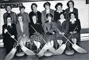  ?? SUBMITTED PHOTOS ?? These are women curlers from Sydney from around 1940. Note the old style house brooms. If you recognize anybody, let me know. (Courtesy of Beaton Institute, Abbass Studios, N series, Item 58.1)