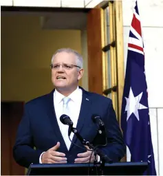  ?? – AFP photo ?? Morrison speaks at a press conference at the Parliament House in Canberra.