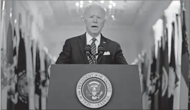  ?? Ap-andrew Harnik ?? President Joe Biden speaks about the COVID-19 pandemic during a prime-time address from the White House, on Thursday.