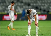  ?? PHOTO: GETTY IMAGES ?? This looks familiar. Dylan Fox is dejected after the Phoenix’s latest loss, 1-0 to the Central Coast Mariners in Gosford.