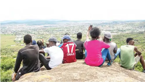  ??  ?? A’ cube Hiking Group at Old Lamingo dam, Etobaba mountains, Jos