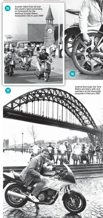  ??  ?? Graeme Burrough, the Tyne Riders secretary, with club members on the Newcastle Quayside in February 1987