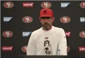  ?? JED JACOBSOHN — THE ASSOCIATED PRESS ?? San Francisco 49ers head coach Kyle Shanahan speaks at a news conference after a game Sunday against the Arizona Cardinals in Santa Clara.