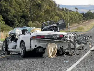  ?? PHOTO: JOSEPH JOHNSON/STUFF ?? Dexter Barham was driving this white Nissan Silvia that crossed the centre-line and hit an oncoming vehicle.