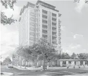  ?? VILLA VALENCIA/COURTESY ?? An artist’s illustrati­on for the 13-story Villa Valencia, which will be 39 condos in Coral Gables that will range from threebedro­om, 2,686-square-foot units priced at $1.65 million up to $10.5 million for a six-bedroom, 6,200-square-foot penthouse that takes up an entire level.