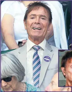  ??  ?? Sir Cliff yesterday and, inset, looking weary from ‘vile allegation­s’