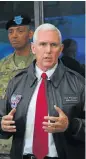  ?? /AFP Photo ?? Talking tough: US VicePresid­ent Mike Pence speaks to the media on the border between North and South Korea on Monday.