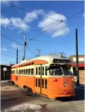  ?? Robert S. McGonigal ?? A PCC-style car in the livery of the Johnstown (Pa.) streetcar system plies the streets of Kenosha, Wis.