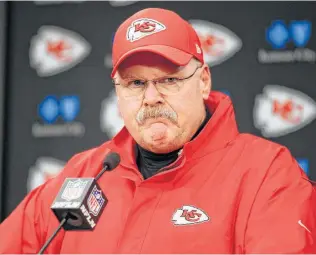  ?? Ed Zurga / Associated Press ?? Andy Reid has been in 25 playoff games in his 20 seasons as a head coach, the most of anybody without winning the Super Bowl. He is 2-4 in the postseason with Kansas City.