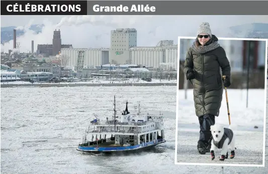  ?? PHOTOS ANNIE T. ROUSSEL ?? La vague de froid extrême devrait se dissiper à compter de jeudi, sauf qu’une tempête pourrait survenir la semaine prochaine. En mortaise, Geneviève et son chien Rouky qui était bien équipé pour affronter la basse températur­e.