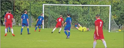  ??  ?? James Ford, not in the picture, sees his shot nestle in the back of the net to give Saints a 2-0 lead.