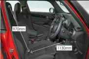  ??  ?? 970mm 1130mm oor; access to the rear seats is tight, but space up front is generous