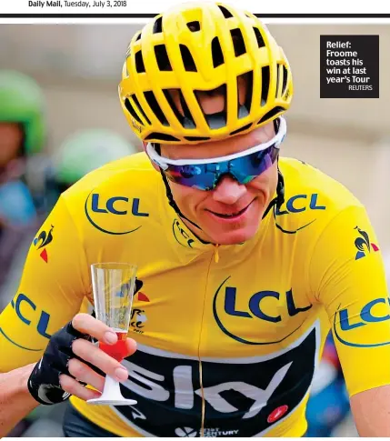  ?? REUTERS ?? Relief: Froome toasts his win at last year’s Tour