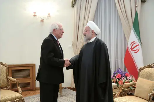  ??  ?? On February 3, 2020, concerned issues.
Iranian President Rouhani meets with Borrelli, EU high representa­tive for foreign and security policy and exchanged views with him on