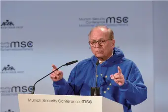  ??  ?? Munich Security Conference (MSC) Chair Wolfgang Ischinger delivers the opening remarks during the 55th MSC in Munich, Germany, on February 15