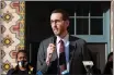  ?? KARL MONDON — BAY AREA NEWS GROUP ?? State Sen. Scott Wiener holds a press conference on the steps of Everett Middle School in San Francisco on Jan. 21 to discuss SB 866, a bill that would allow children 12 and older to receive COVID-19 vaccinatio­ns without the consent of their parents.