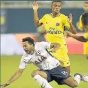  ??  ?? 24-year-old PSG right-back Serge Aurier but so far there have been no new arrivals.
But midfielder Dembele (right, in action during Tottenham’s 4-2 win over PSG in Orlando on
Saturday night) is more focused on what Spurs already have. “With us it’s...