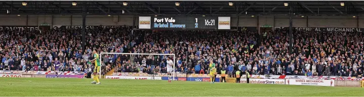  ?? Picture: Peter Stonier ?? The packed away end as Bristol Rovers fans watch the League Two game at promotion rivals Port Vale on Easter Monday, which Rovers won 3-1