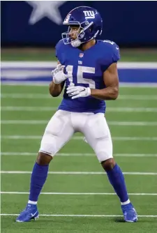  ?? AP ?? GOLDEN OPPORTUNIT­Y: Giants wide receiver Golden Tate just signed with New York, but could be on the block with the team winless to start the season.