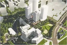  ??  ?? The NCC board approved the design for the next phase of Claridge Homes' mixed-use expansion on LeBreton Flats, seen here in a rendering. The plans include a 25-storey condo building and a 30-storey rental building.