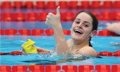  ??  ?? Kaylee McKeown celebrates her victory in the women’s 100m backstroke final at the Games in Tokyo. Photograph: Al Bello/Getty Images