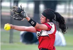  ?? Staff photo by Jerry Habraken ?? Hughes Springs’ Marisol Kennedy pitches against Winnsboro during a playoff game Friday at Northeast Texas Community College.
